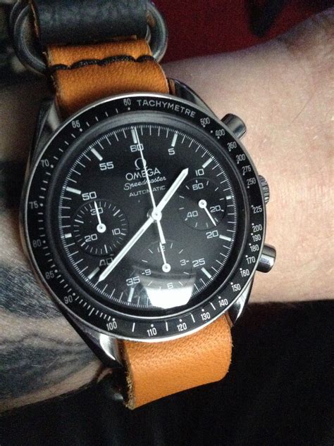 omega speedmaster black leather|omega speedmaster on nato strap.